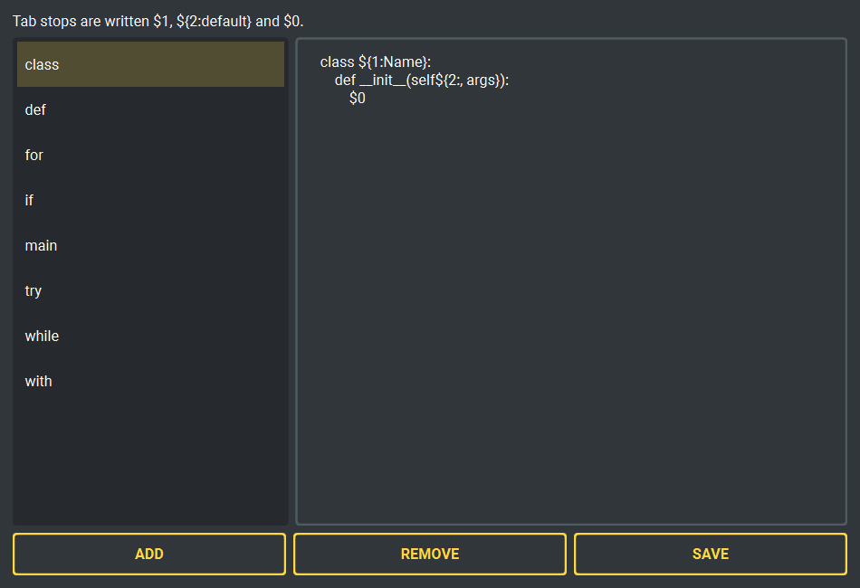 Snippet editor